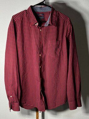 Mason James Stretch Red & Navy Long-Sleeve Button-Up SZ XL